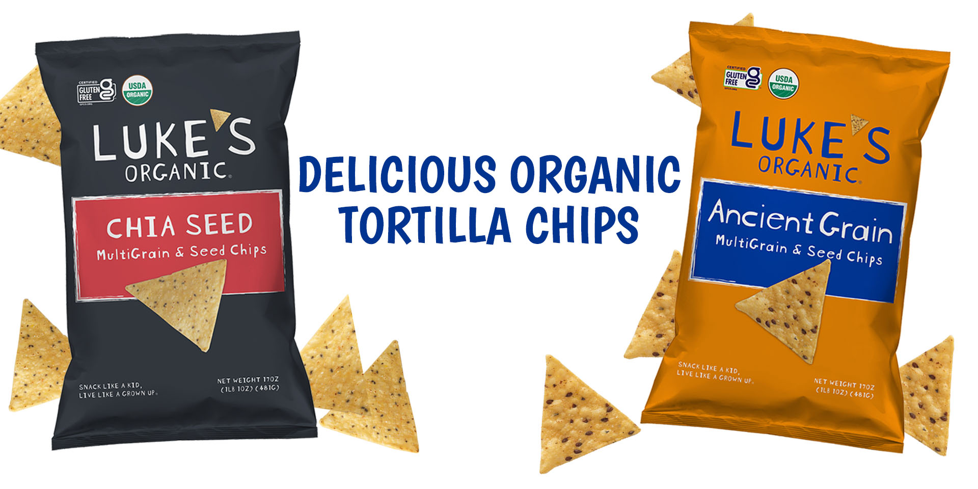 Delicious Organic Tortilla Chips with two Luke's Organic torilla bags